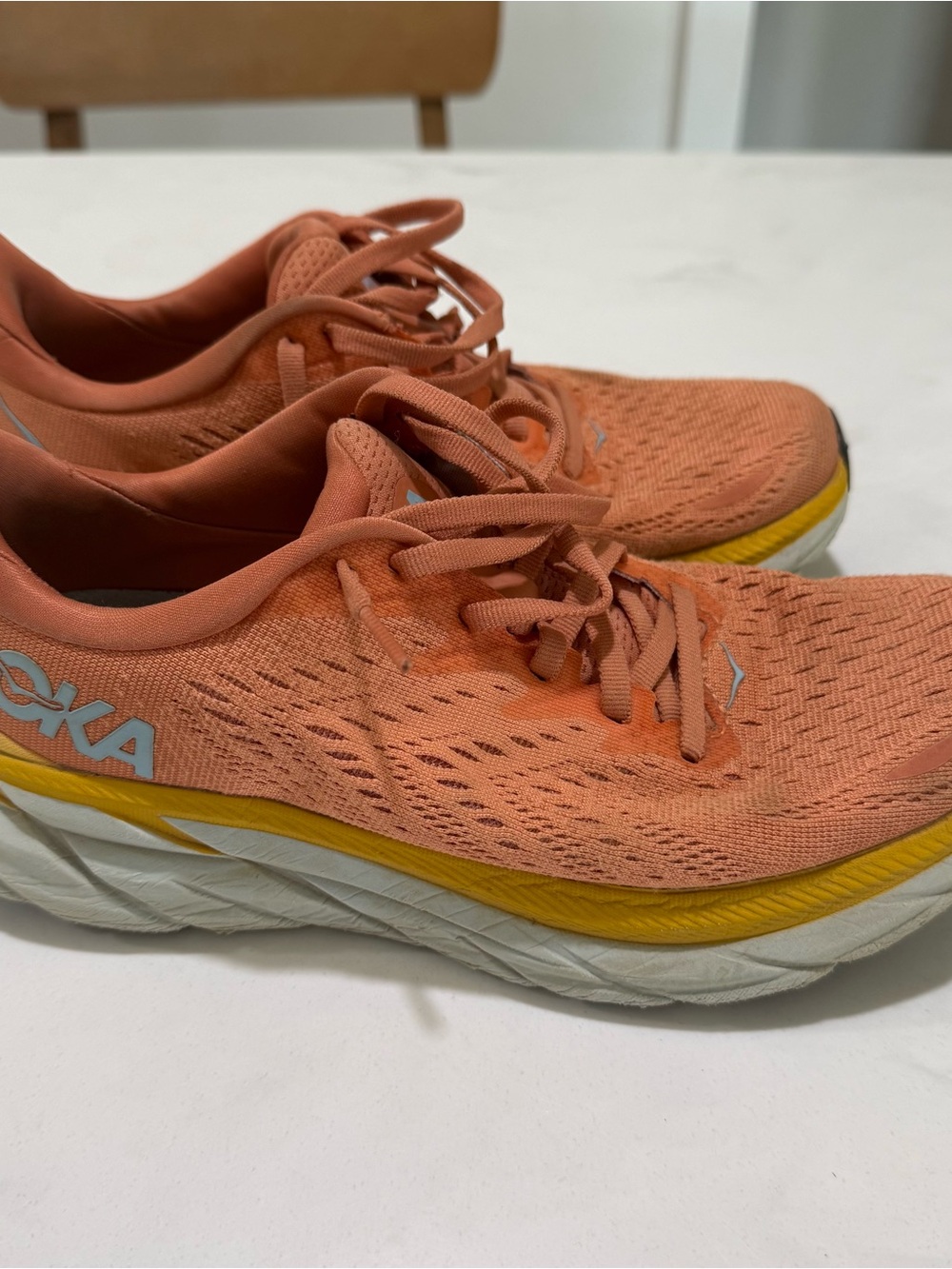 Hoka Women's Coral and Yellow Performance Running Shoes